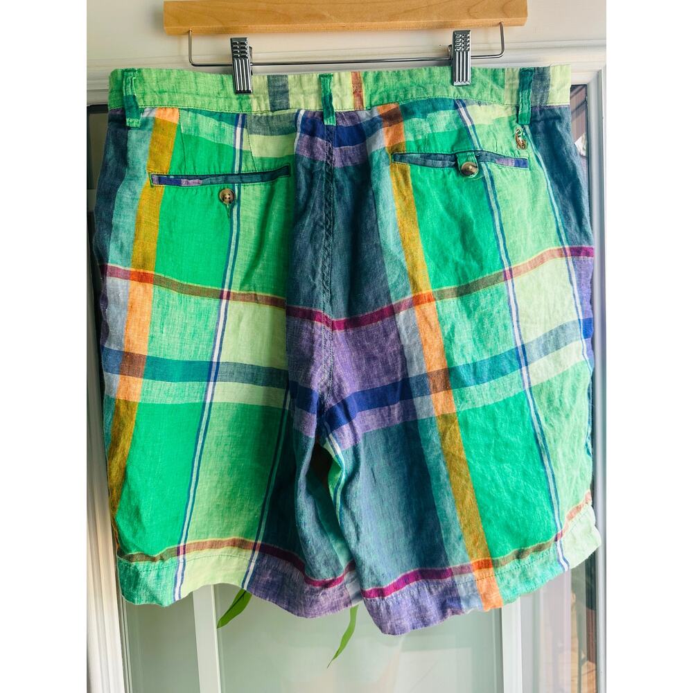 Polo Ralph Lauren Madras Linen Shorts Mens Classic Green Plaid Preppy Summer 35 - Picture 4 of 14